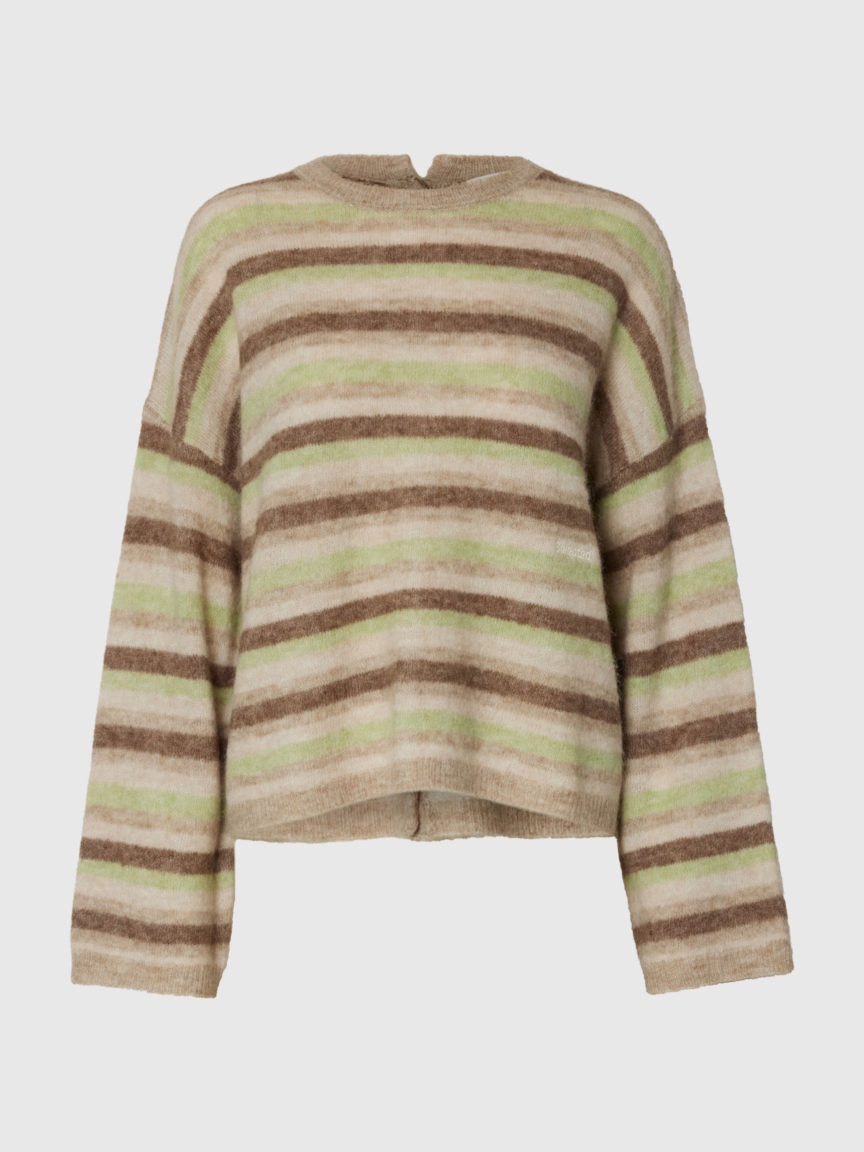SELECTED LULU BUTTON O NECK BIRCH/LIME/CHOC CHIP
