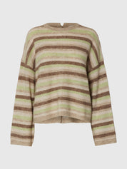 SELECTED LULU BUTTON O NECK BIRCH/LIME/CHOC CHIP