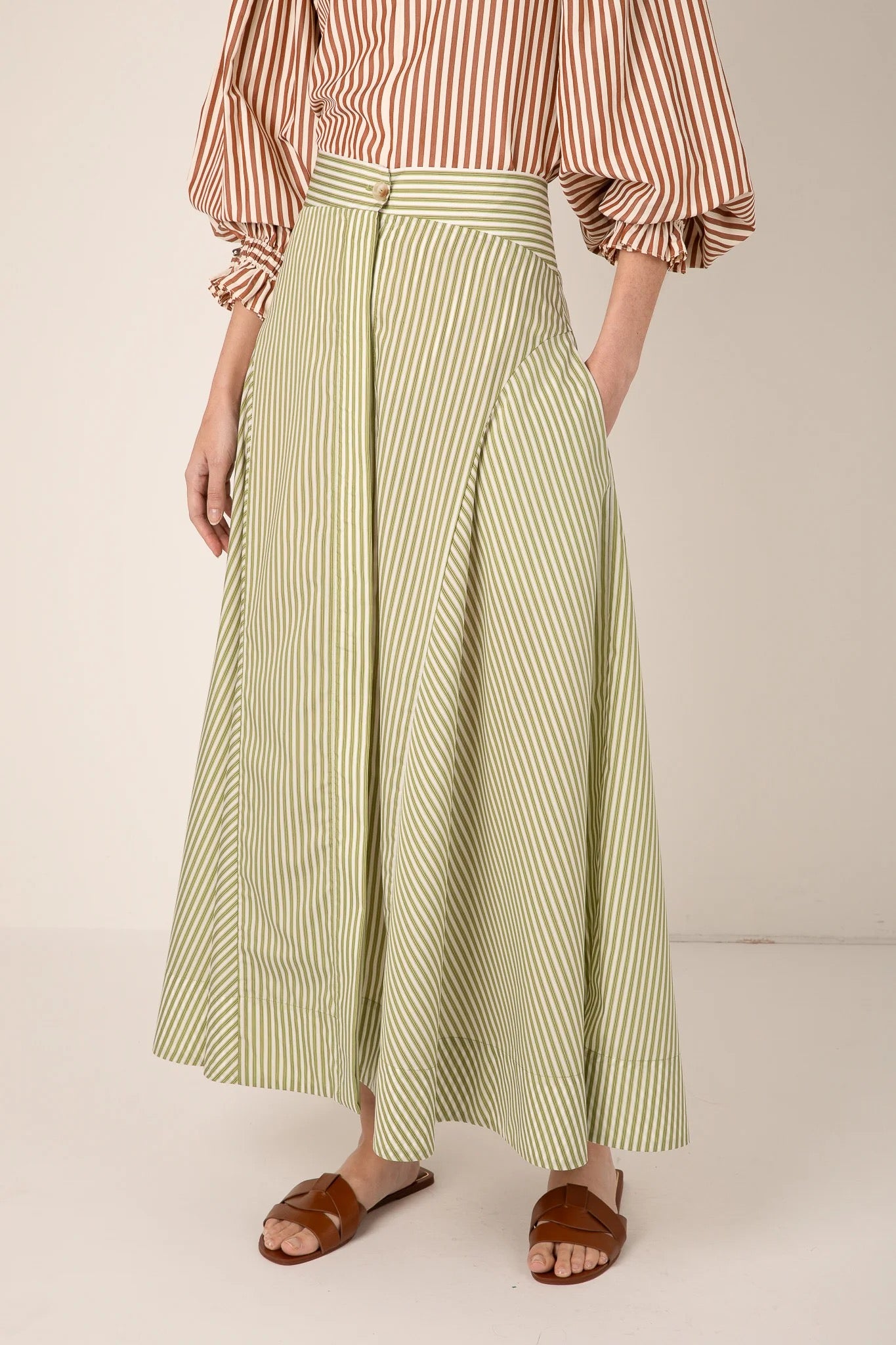 VIVERE  FLEUR STRIPE GREENSTRIPE SKIRT