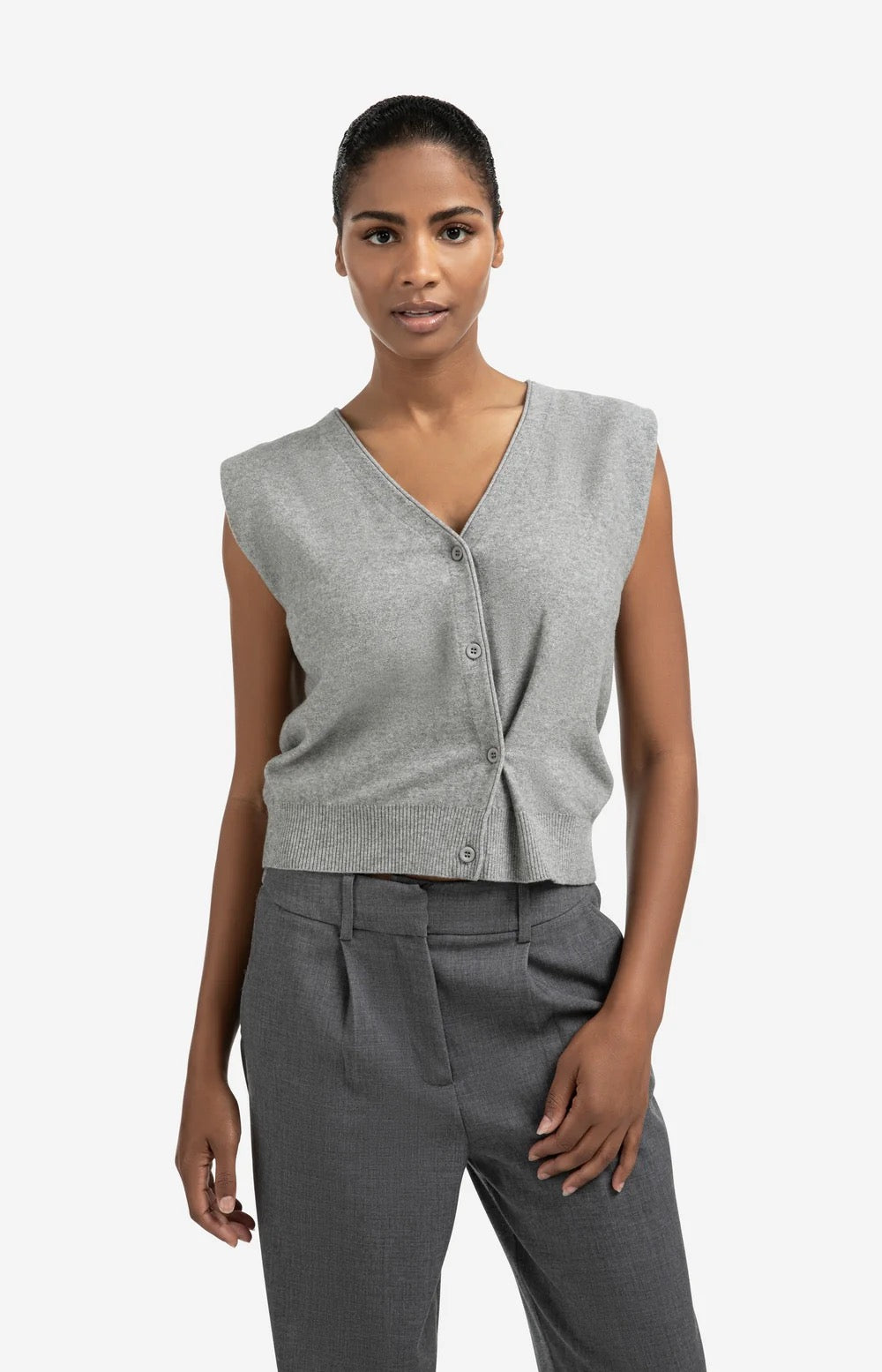 YAYA  FLUFFY WRAP S/S LIGHT GREY