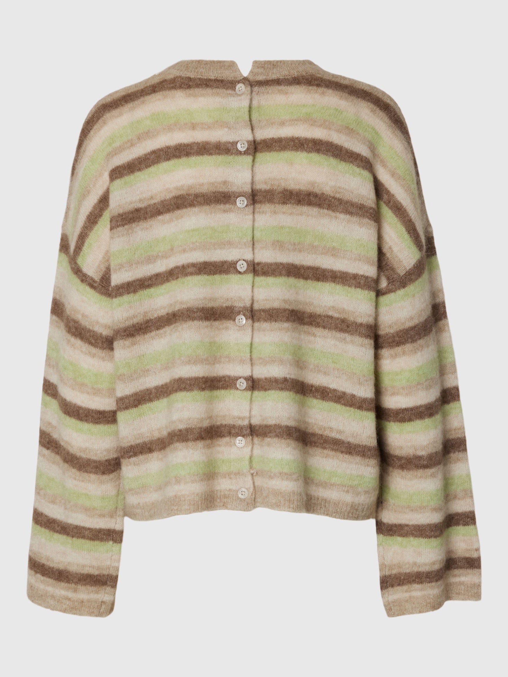 SELECTED LULU BUTTON O NECK BIRCH/LIME/CHOC CHIP