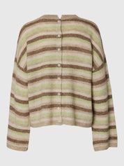 SELECTED LULU BUTTON O NECK BIRCH/LIME/CHOC CHIP