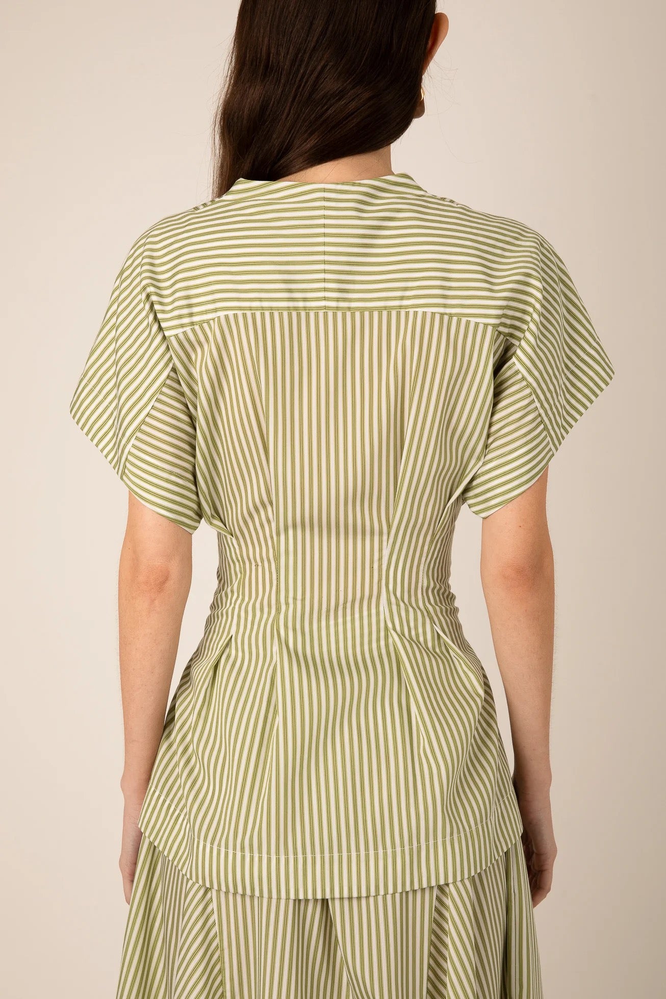 VIVERE REESE V NECK GREEN STRIPE