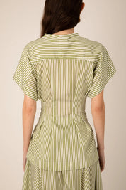 VIVERE REESE V NECK GREEN STRIPE