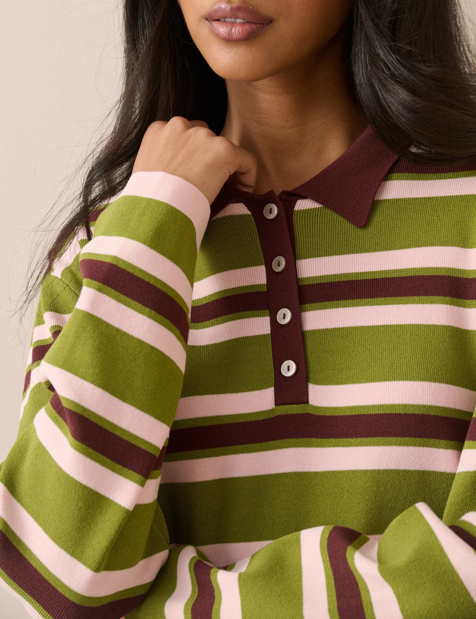 NOBODYS CHILD  FULL NEEDLE POLO MULTI STRIPE