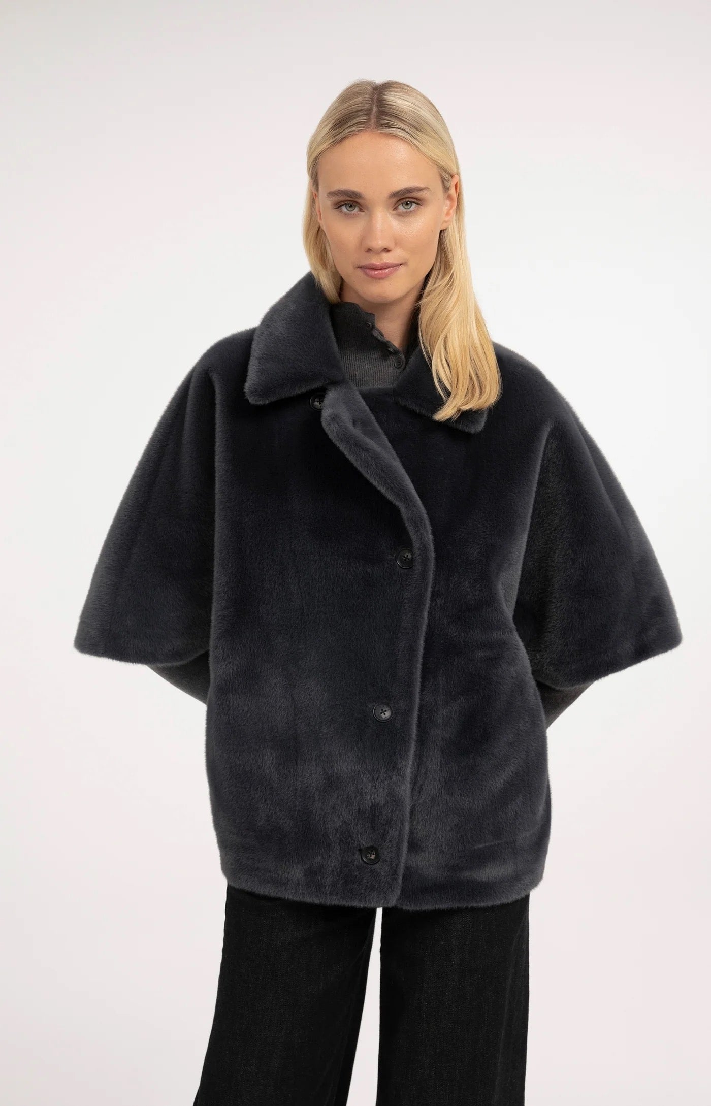 YAYA REVERSIBLE  FAUX FUR DARK ANTHRACITE