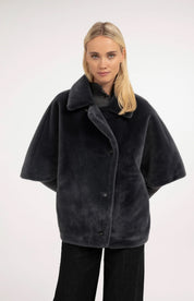 YAYA REVERSIBLE  FAUX FUR DARK ANTHRACITE