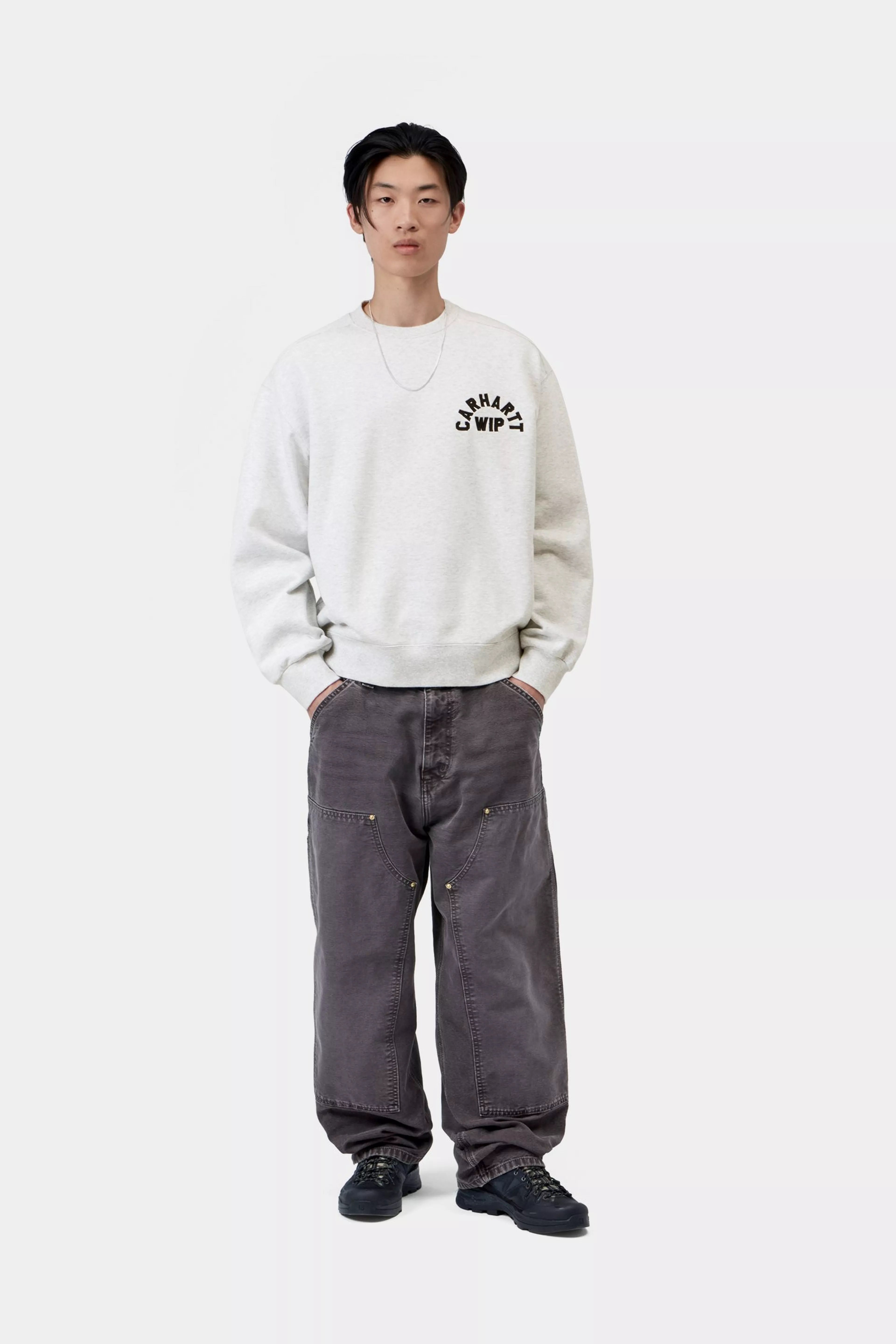 CARHARTT WIP  ARCH SCRIPT ASH HEATHER/DARK NAVY STONE WASHED