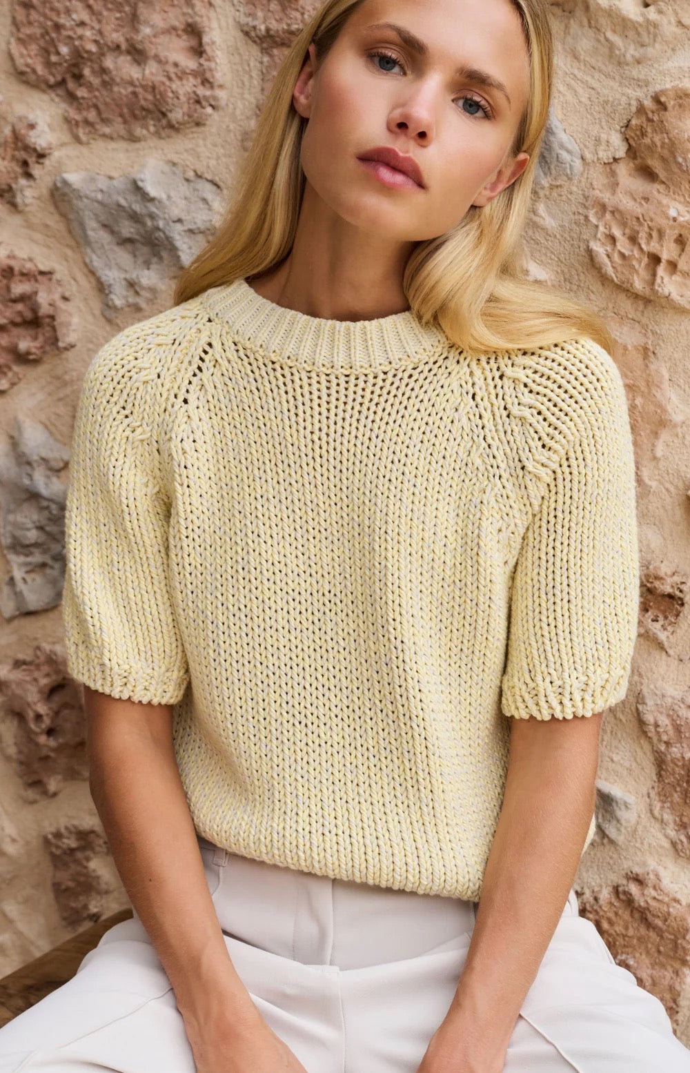 YAYA S/S CHUNKY KNIT REED YELLOW DRESSIN