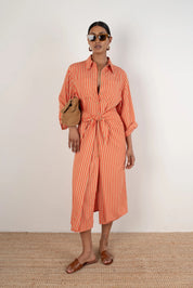 VIVERE LINA TIE FRONT ORANGE SAND DRESS
