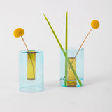 BLOCK DESIGN  REVERSIBLE  VASE BLUE/YELLOW