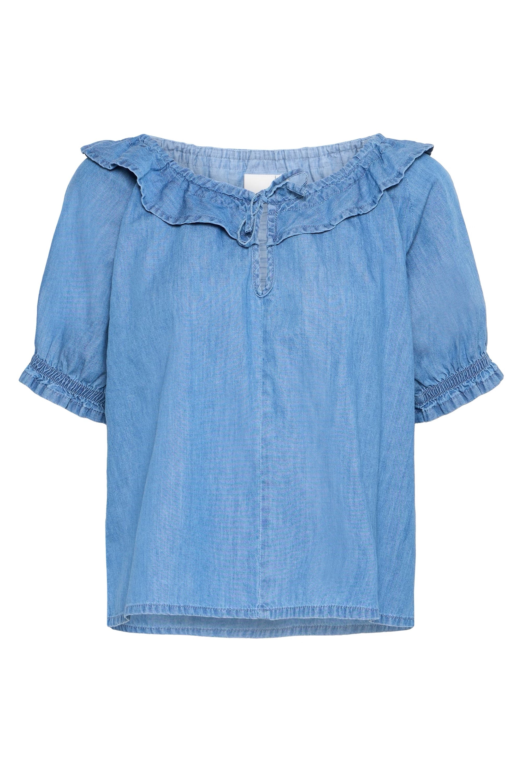 ICHI BARCY SS LIGHT BLUE CHAMBREY TOP