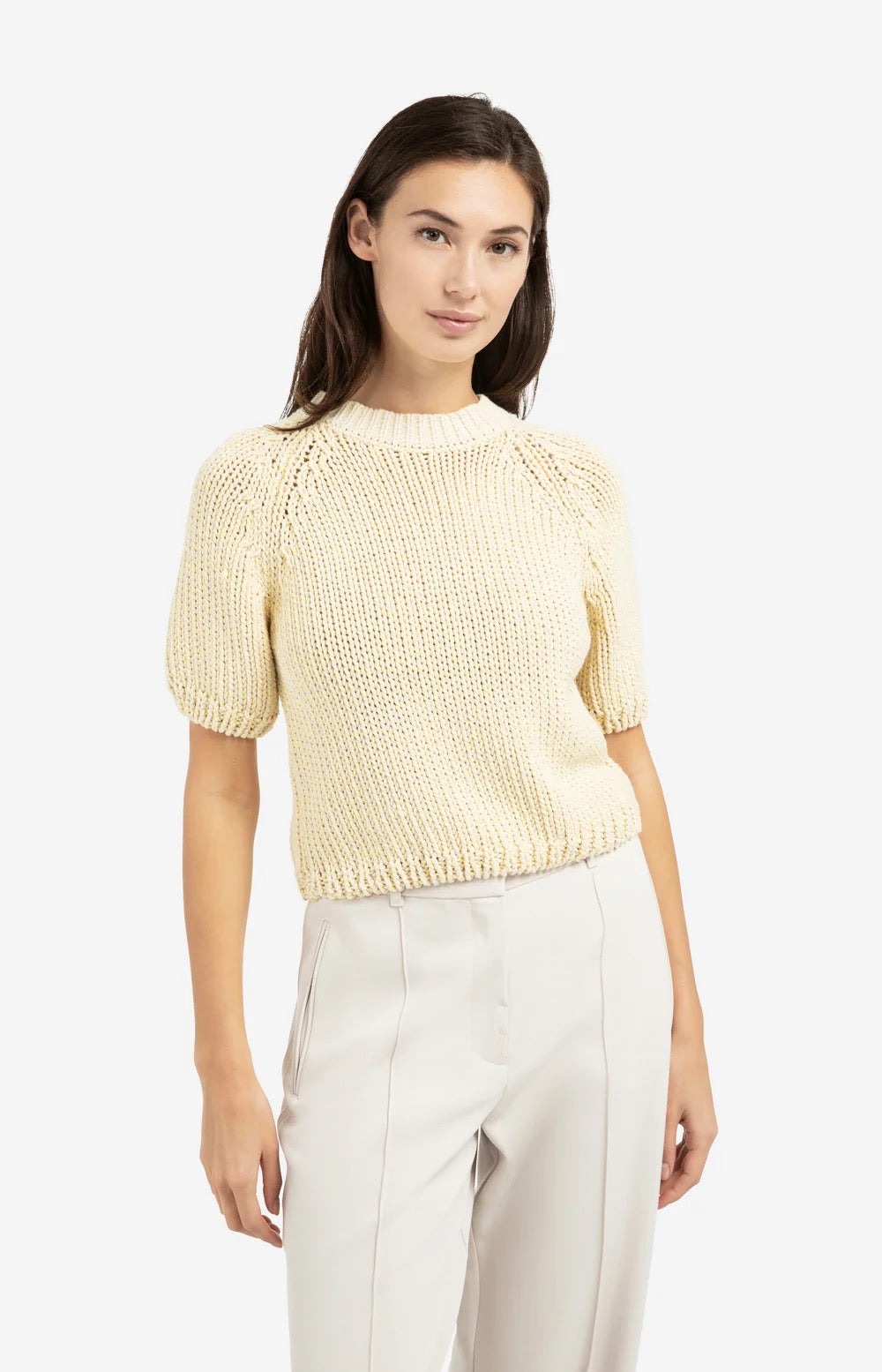 YAYA S/S CHUNKY KNIT REED YELLOW DRESSIN