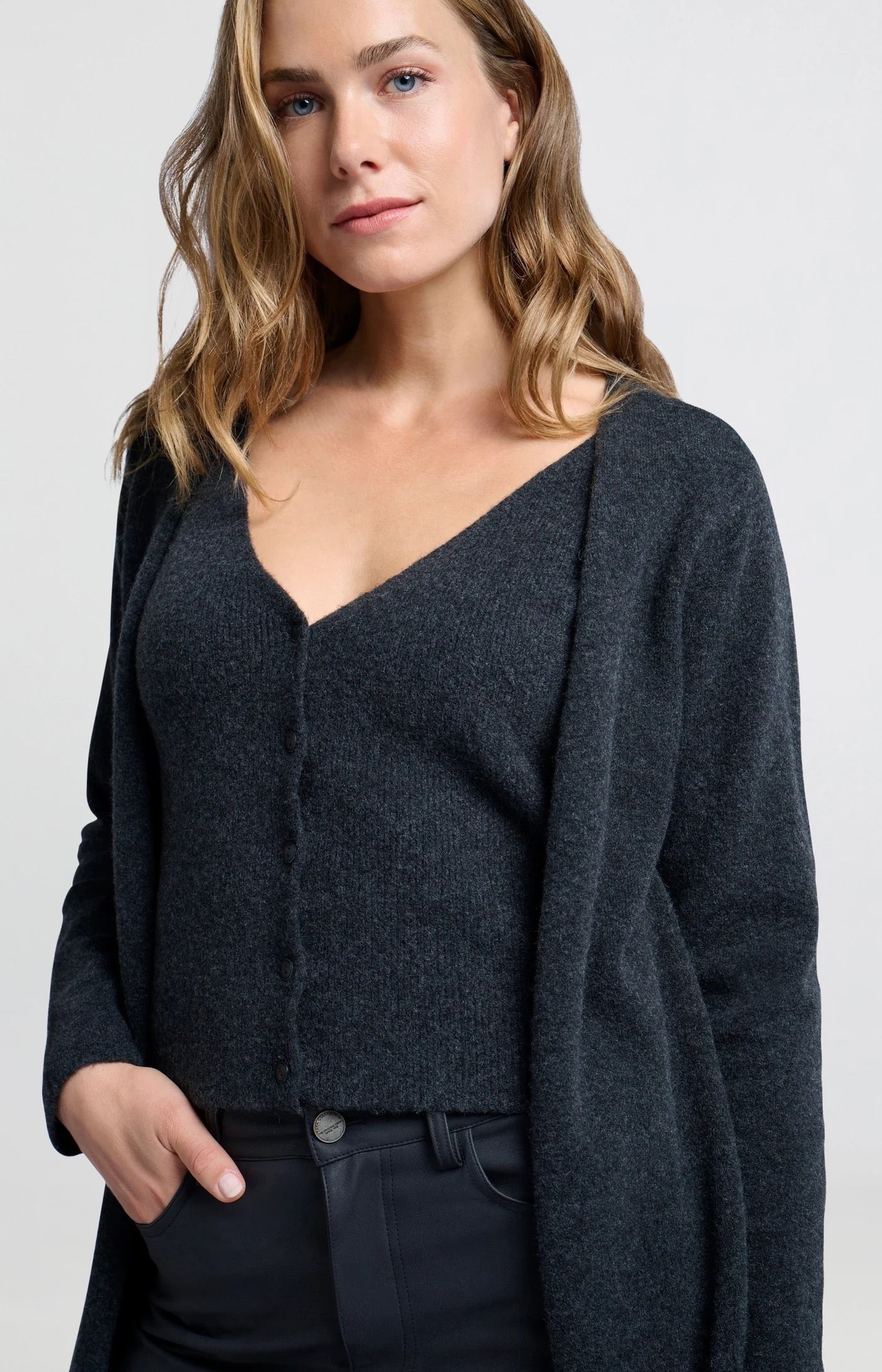 YAYA LONG CARDIGAN ANTHRACITE MELANGE