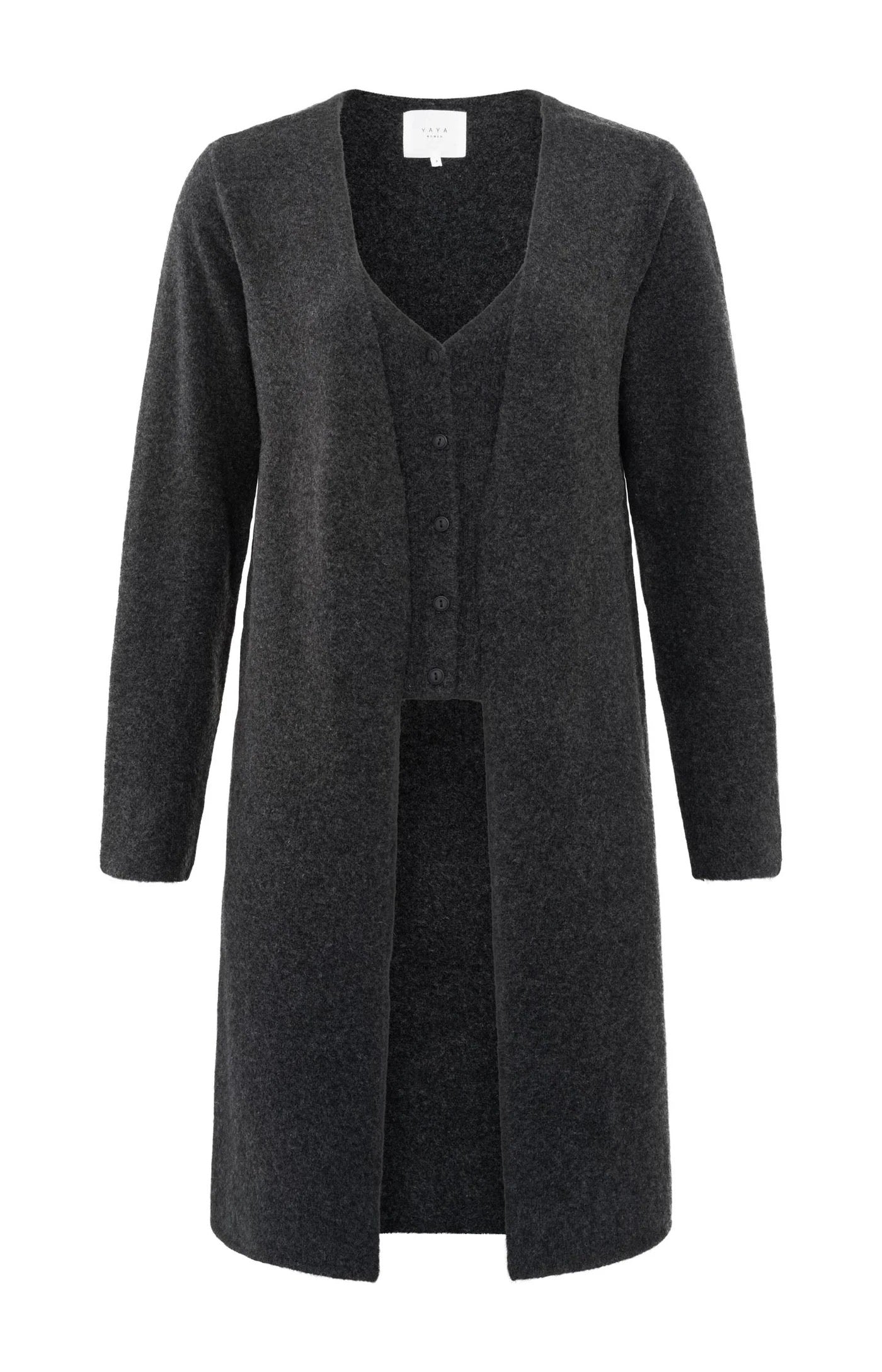 YAYA LONG CARDIGAN ANTHRACITE MELANGE