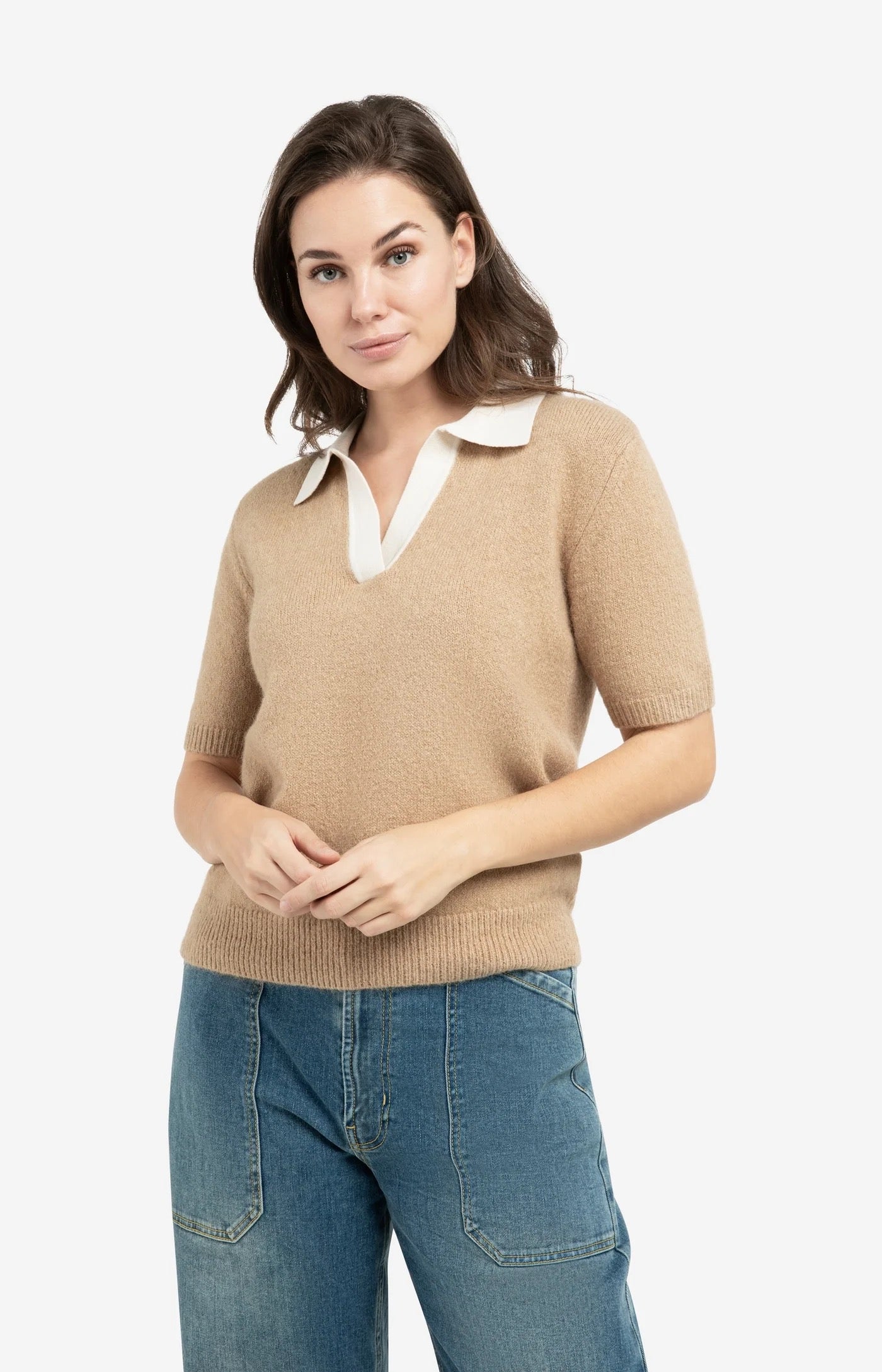 YAYA  S/S POLO KNIT KHAKI GREEN