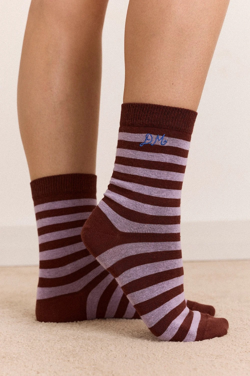 DAMSON MADDER  2 PACK SOCK MIX CHOC STRIPE