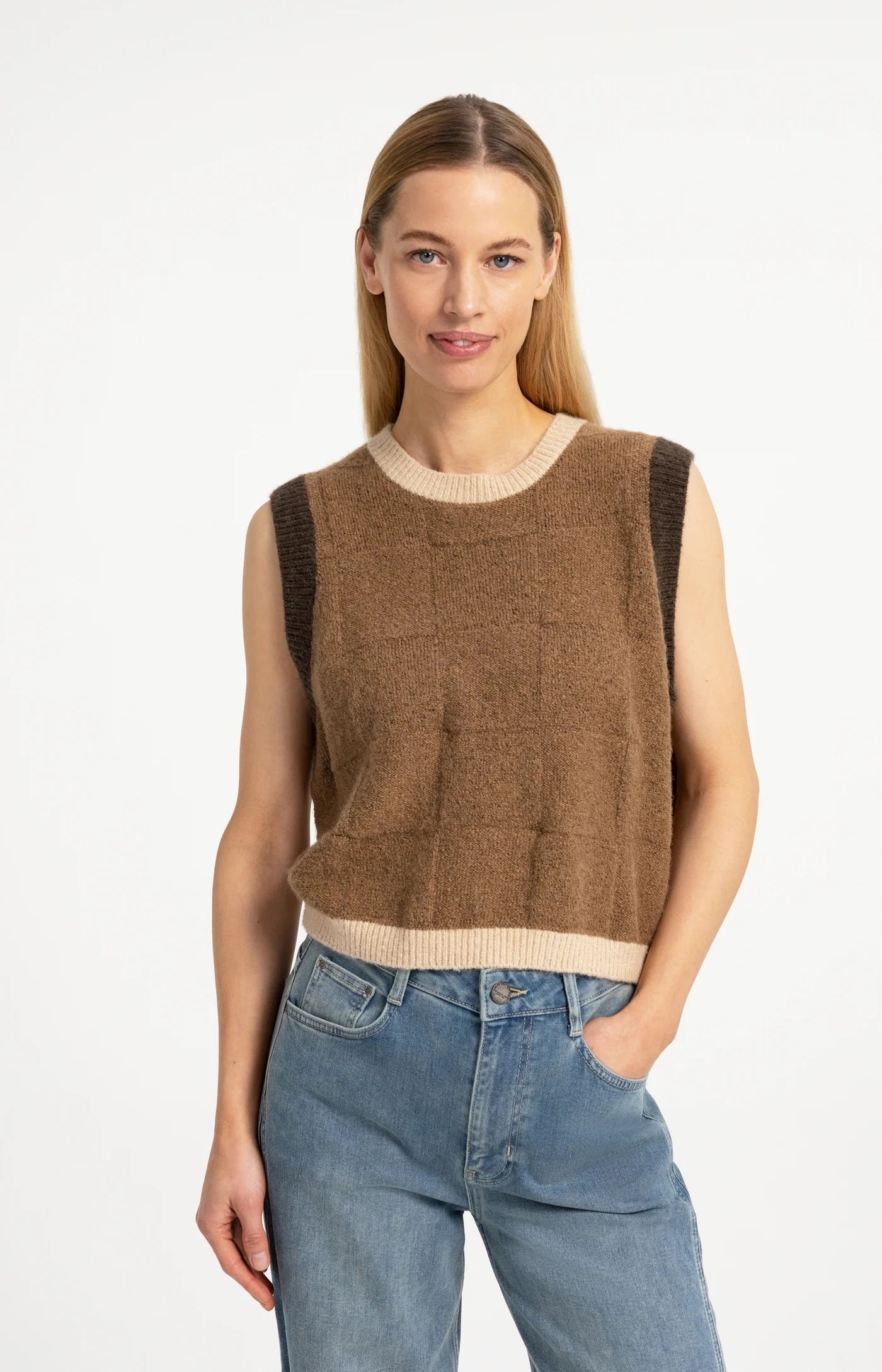 YAYA SPENCER CHECK TANK OTTER BROWN DESSIN