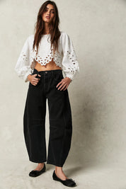 FREE PEOPLE JEANS GOOD LUCK BARREL Black