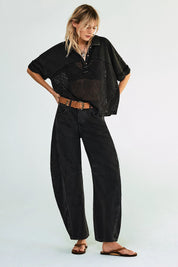 FREE PEOPLE JEANS GOOD LUCK BARREL Black