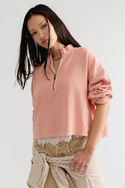 FREE PEOPLE  CELESTE 1/4ZIP CORAL PINK