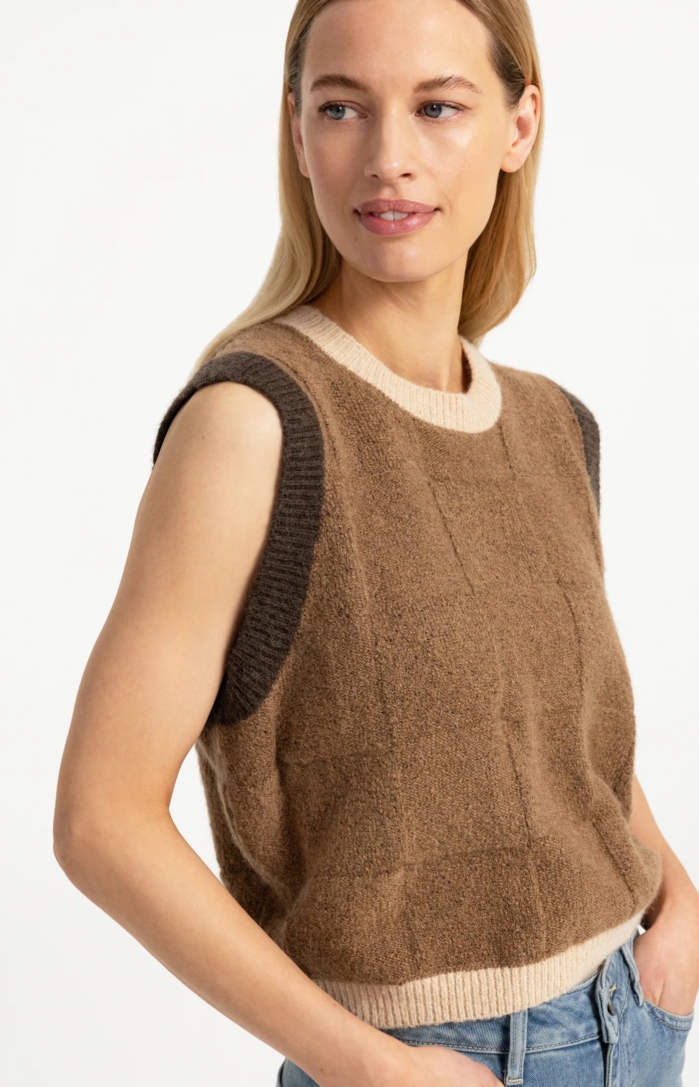 YAYA SPENCER CHECK TANK OTTER BROWN DESSIN