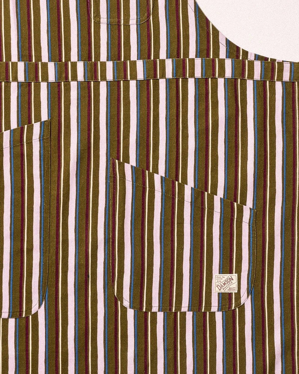 DAMSON MADDER APRON MULTI POCKETS OLIVE STRIPE