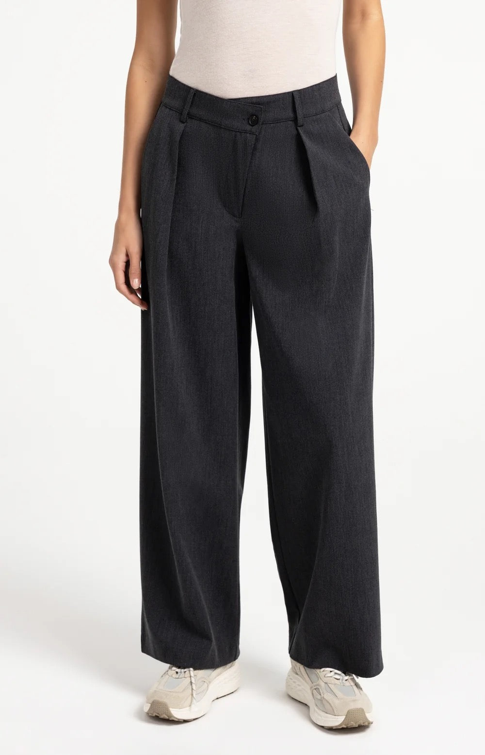 YAYA  WOVEN WIDE TRS CAT BLACK MELANGE
