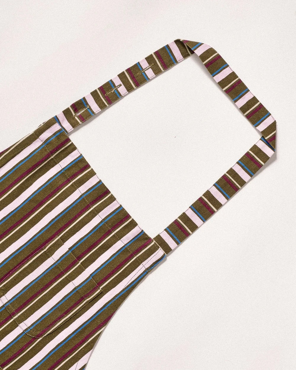 DAMSON MADDER APRON MULTI POCKETS OLIVE STRIPE