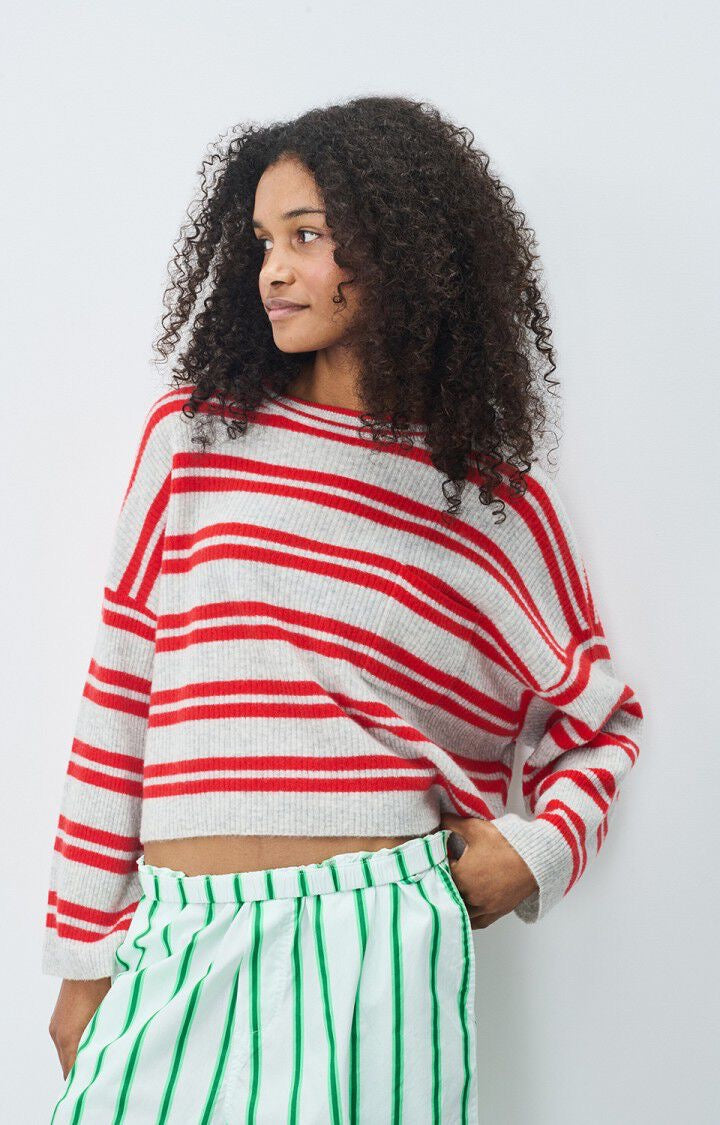 AMERICAN VINTAGE  STRIPE JUMP GREY/STRAWBERRY STRIPE