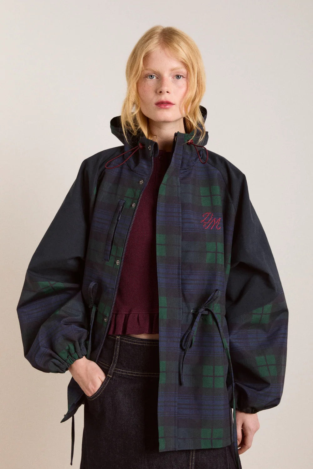 DAMSON MADDER LIU RAINCOAT NAVY CHECK