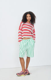 AMERICAN VINTAGE  STRIPE JUMP GREY/STRAWBERRY STRIPE