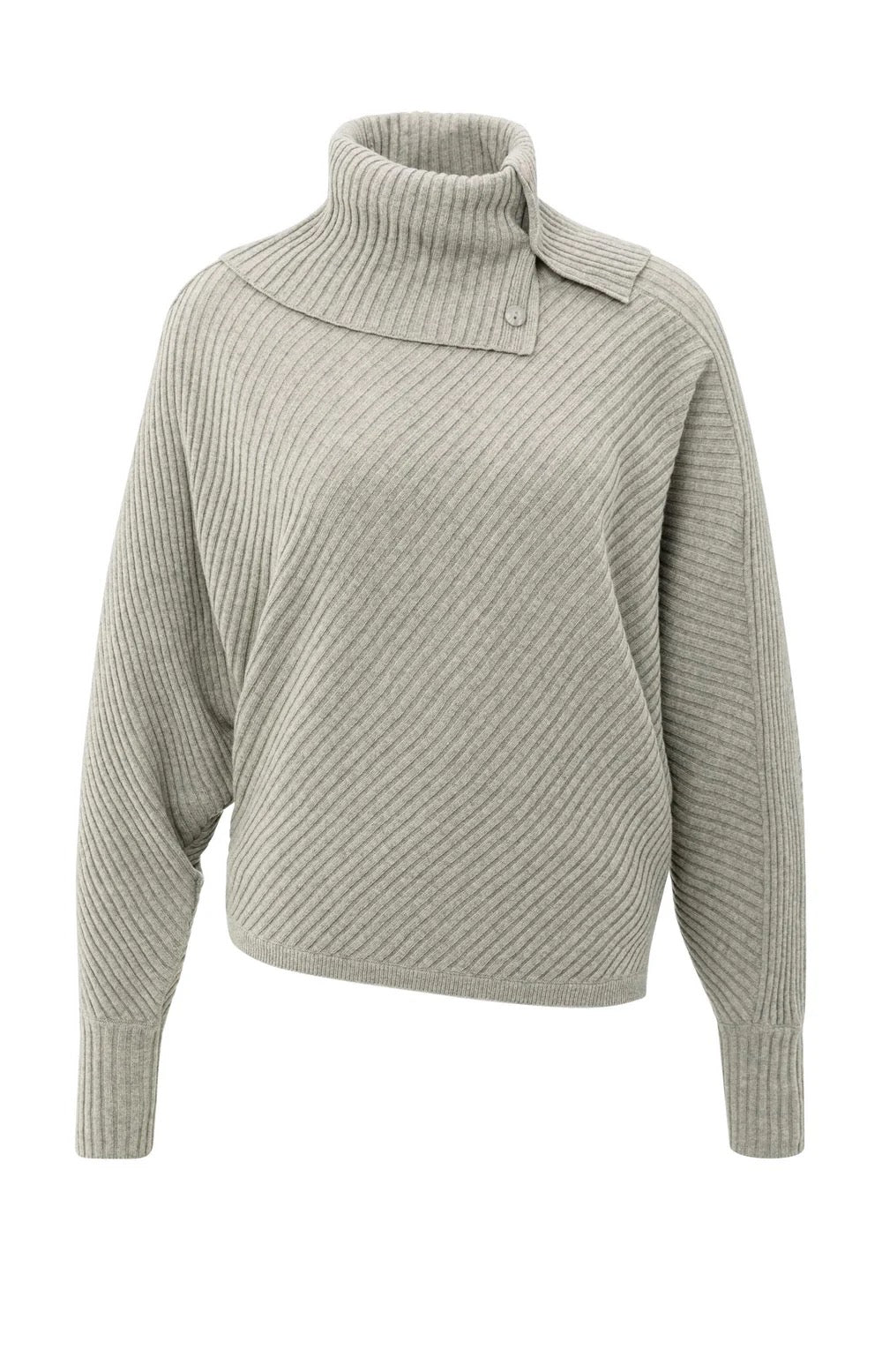 YAYA  RIB BATWING WITH COLLAR BROWNISH GREY MELANGE