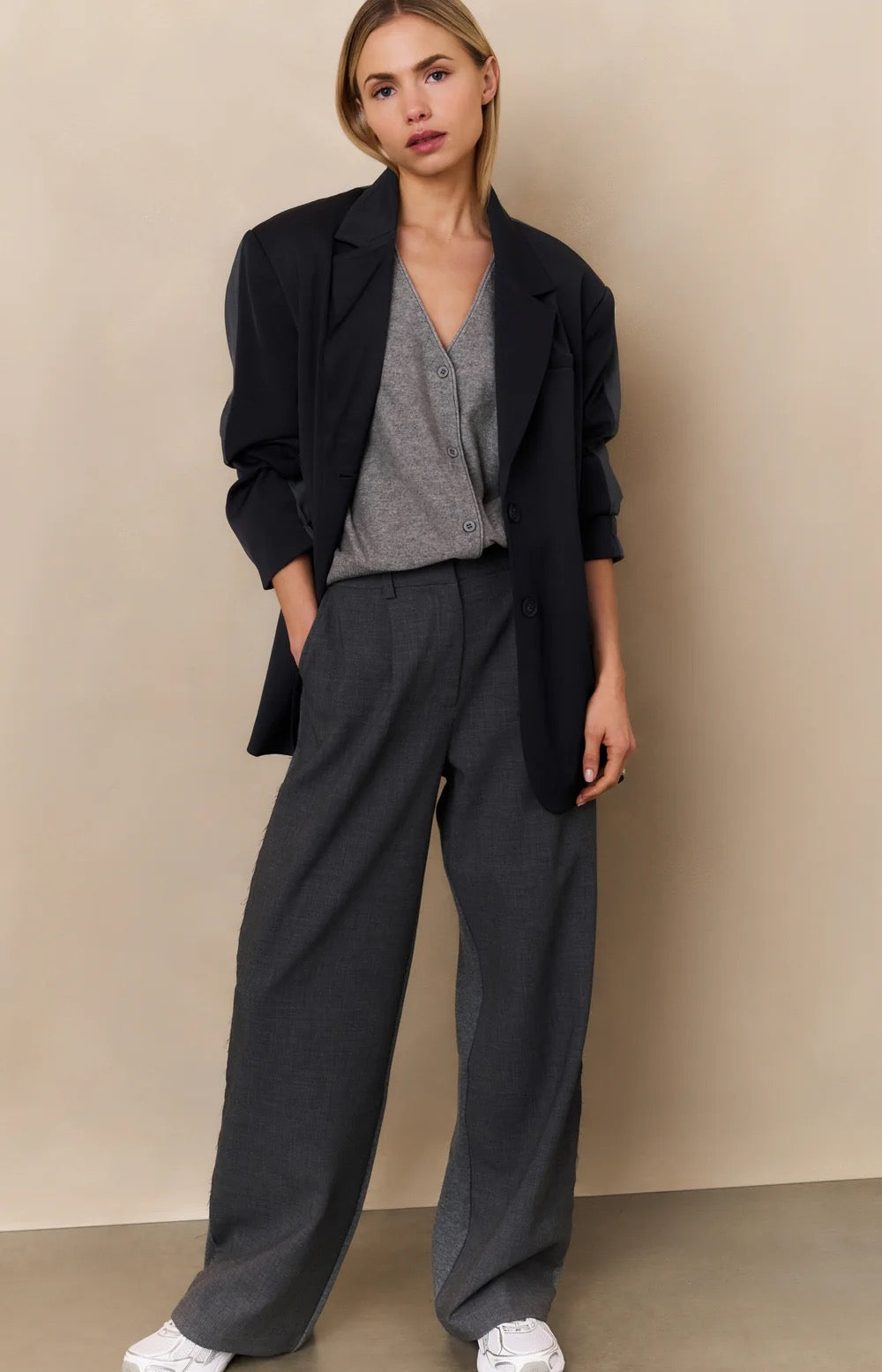 YAYA  FLUFFY WRAP S/S LIGHT GREY