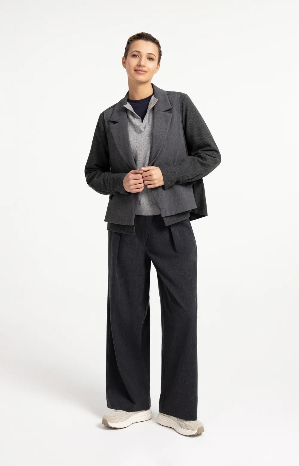 YAYA  WOVEN WIDE TRS CAT BLACK MELANGE