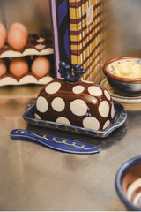 DAMSON MADDER BUTTER DISH & KNIFE LARGE SPOT GREEN SWIRL