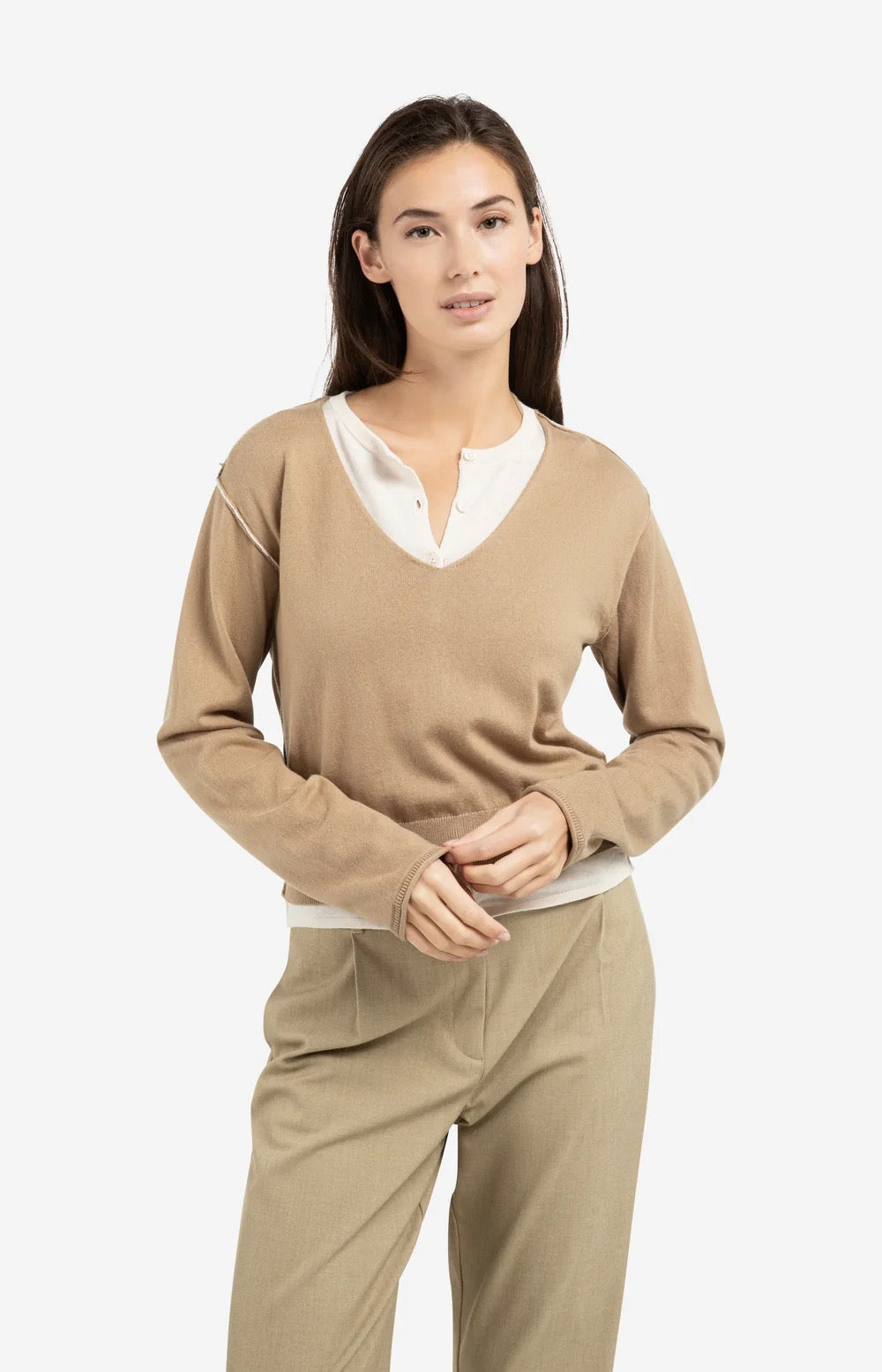 YAYA LAYERED KNIT KHAKI GREEN DESSIN