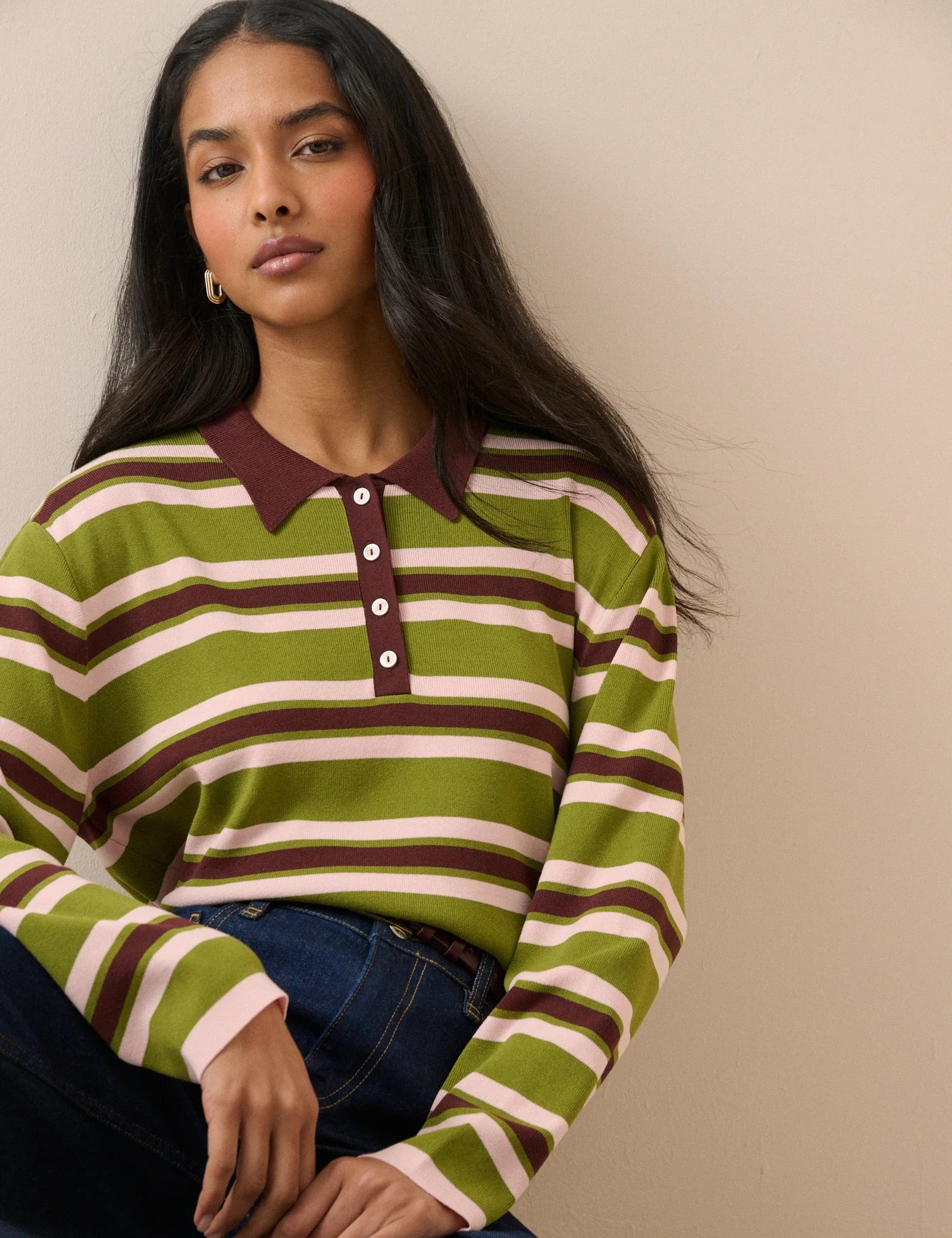 NOBODYS CHILD  FULL NEEDLE POLO MULTI STRIPE