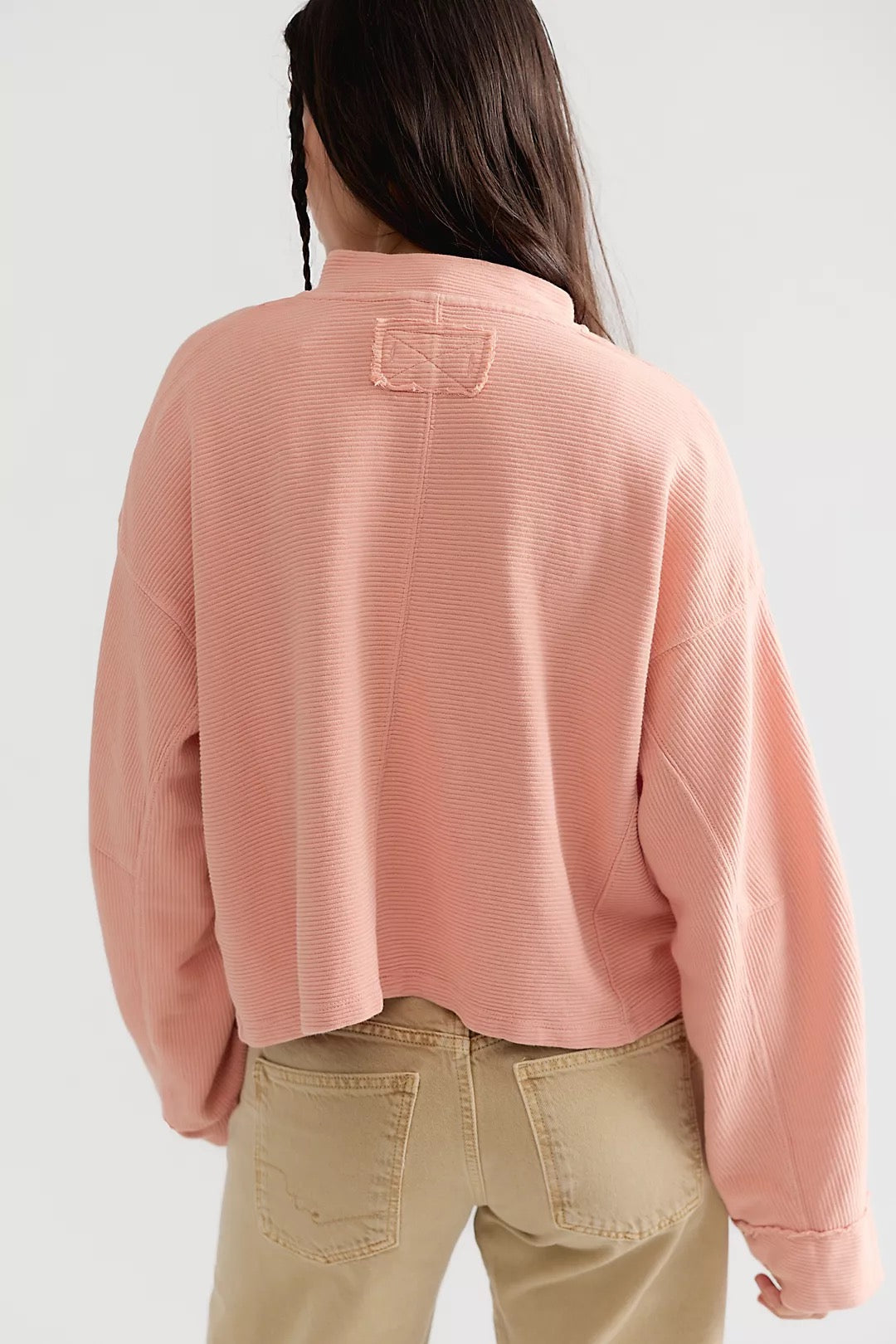 FREE PEOPLE  CELESTE 1/4ZIP CORAL PINK