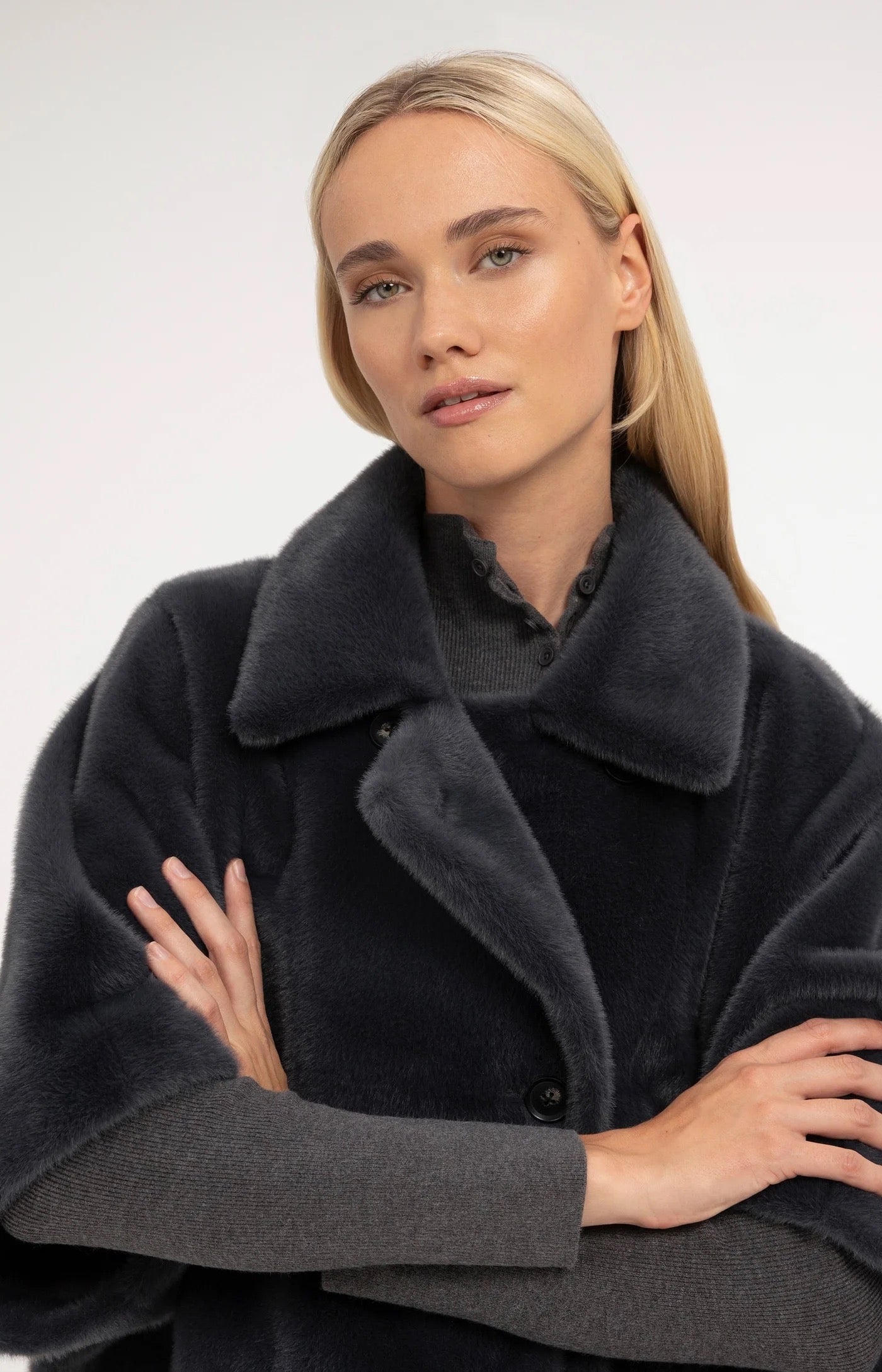YAYA REVERSIBLE  FAUX FUR DARK ANTHRACITE