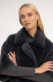 YAYA REVERSIBLE  FAUX FUR DARK ANTHRACITE