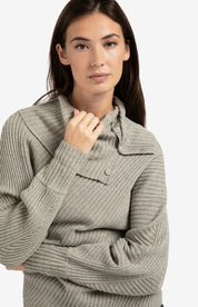 YAYA  RIB BATWING WITH COLLAR BROWNISH GREY MELANGE