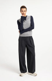 YAYA  WOVEN WIDE TRS CAT BLACK MELANGE