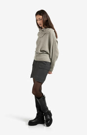 YAYA  RIB BATWING WITH COLLAR BROWNISH GREY MELANGE