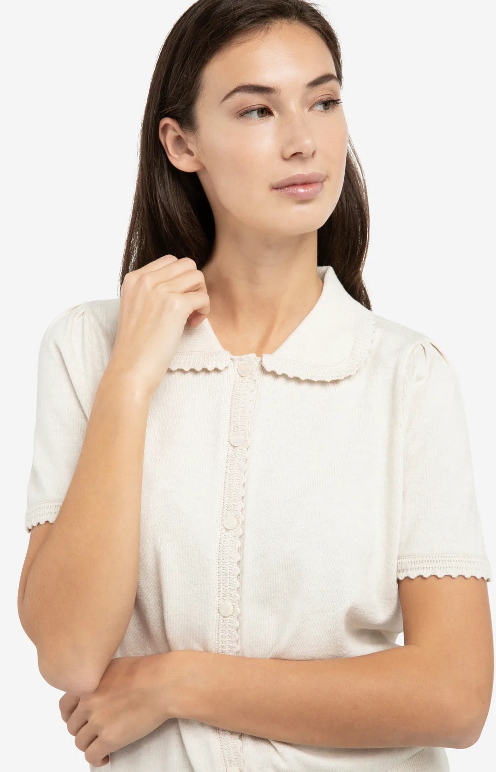 YAYA  COLLAR CARDI BEIGE MELANGE