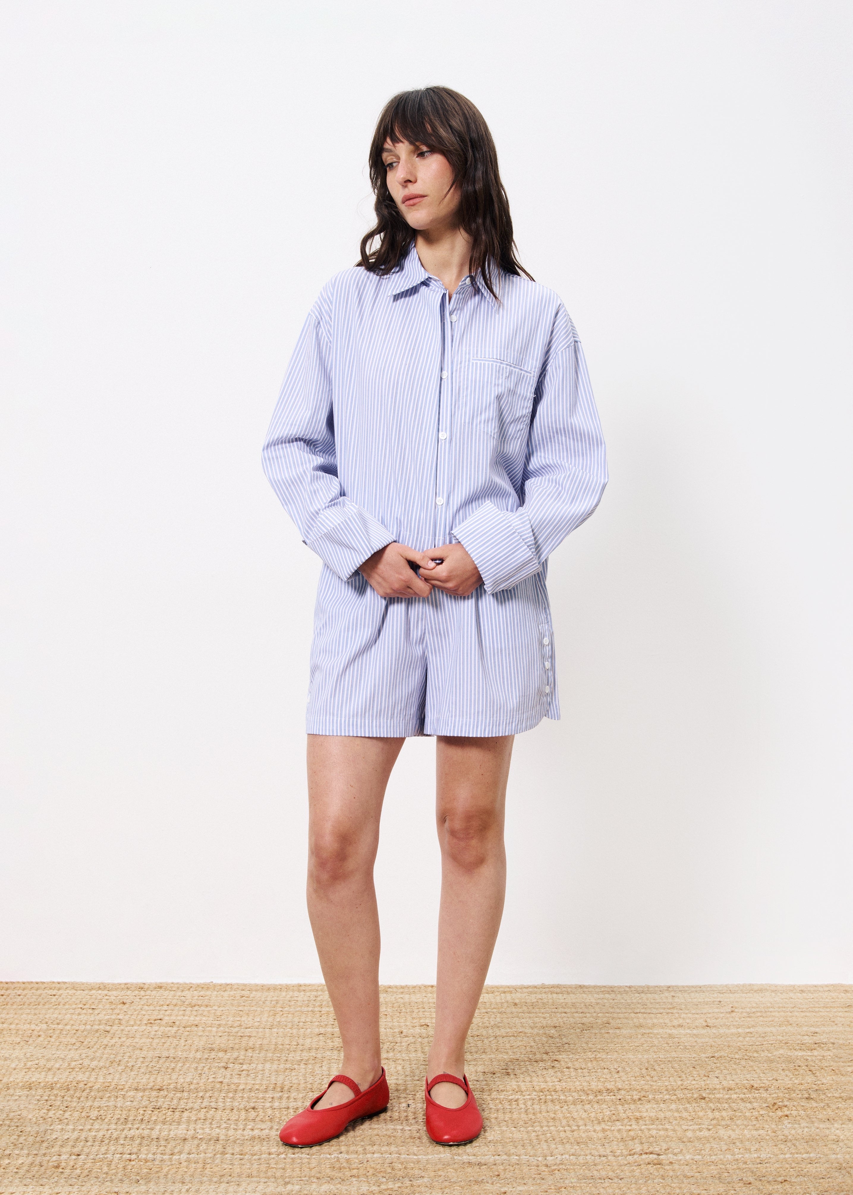 FRNCH CYANA PINSTRIPE BLEU CLAIR SHORTS