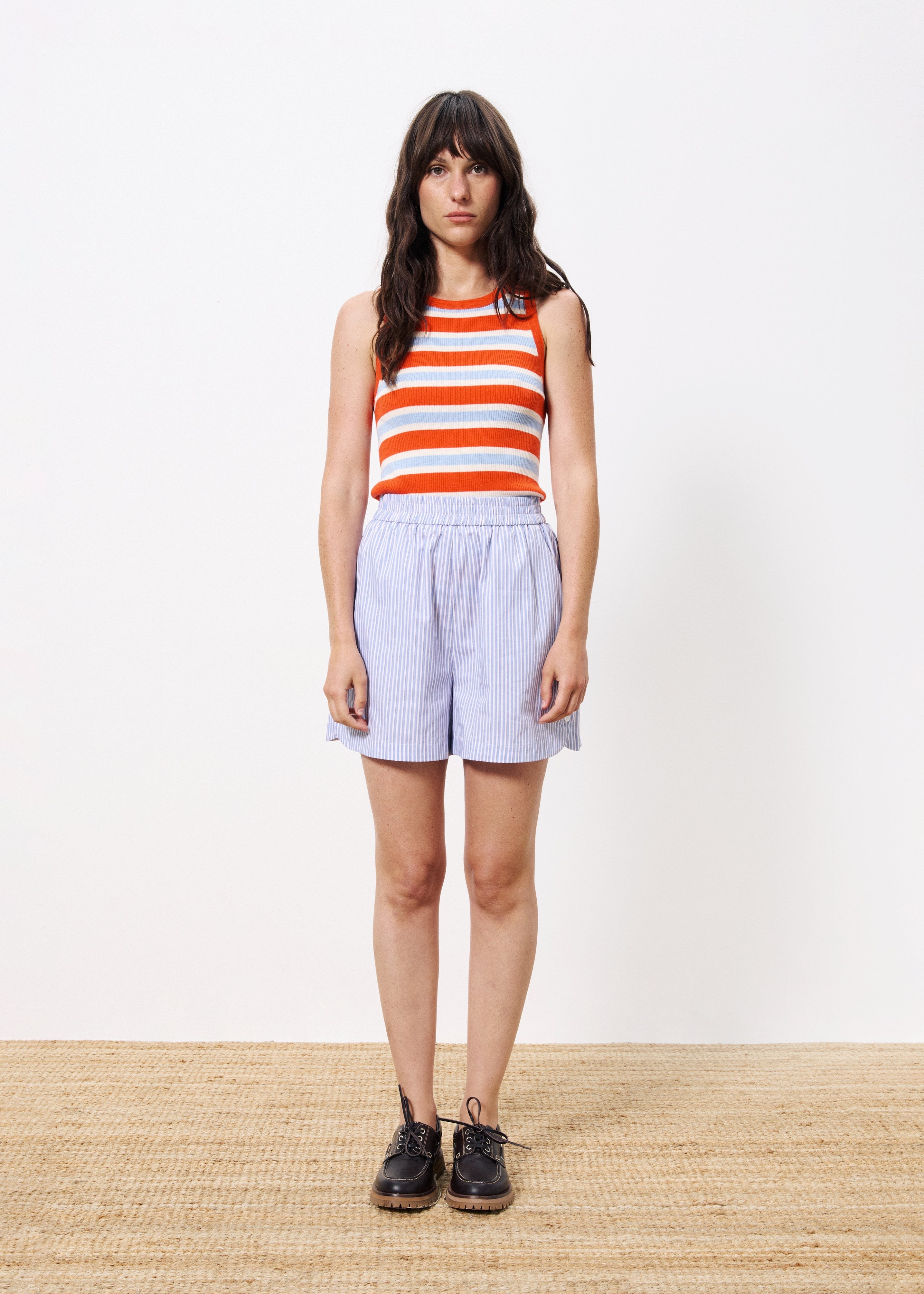 FRNCH CYANA PINSTRIPE BLEU CLAIR SHORTS