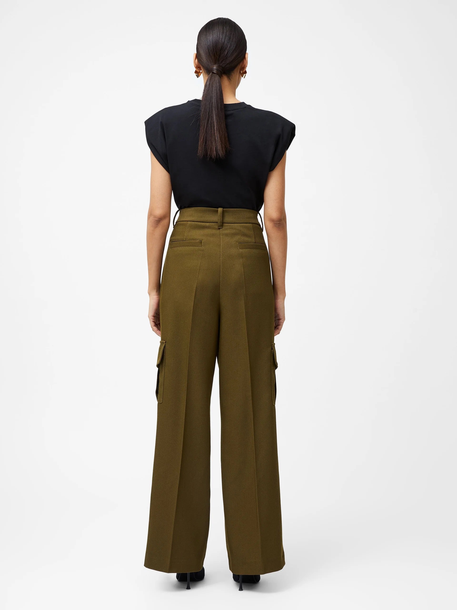 FRENCH CONNECTION FLORENCE TWILL KHAKI TROUSERS