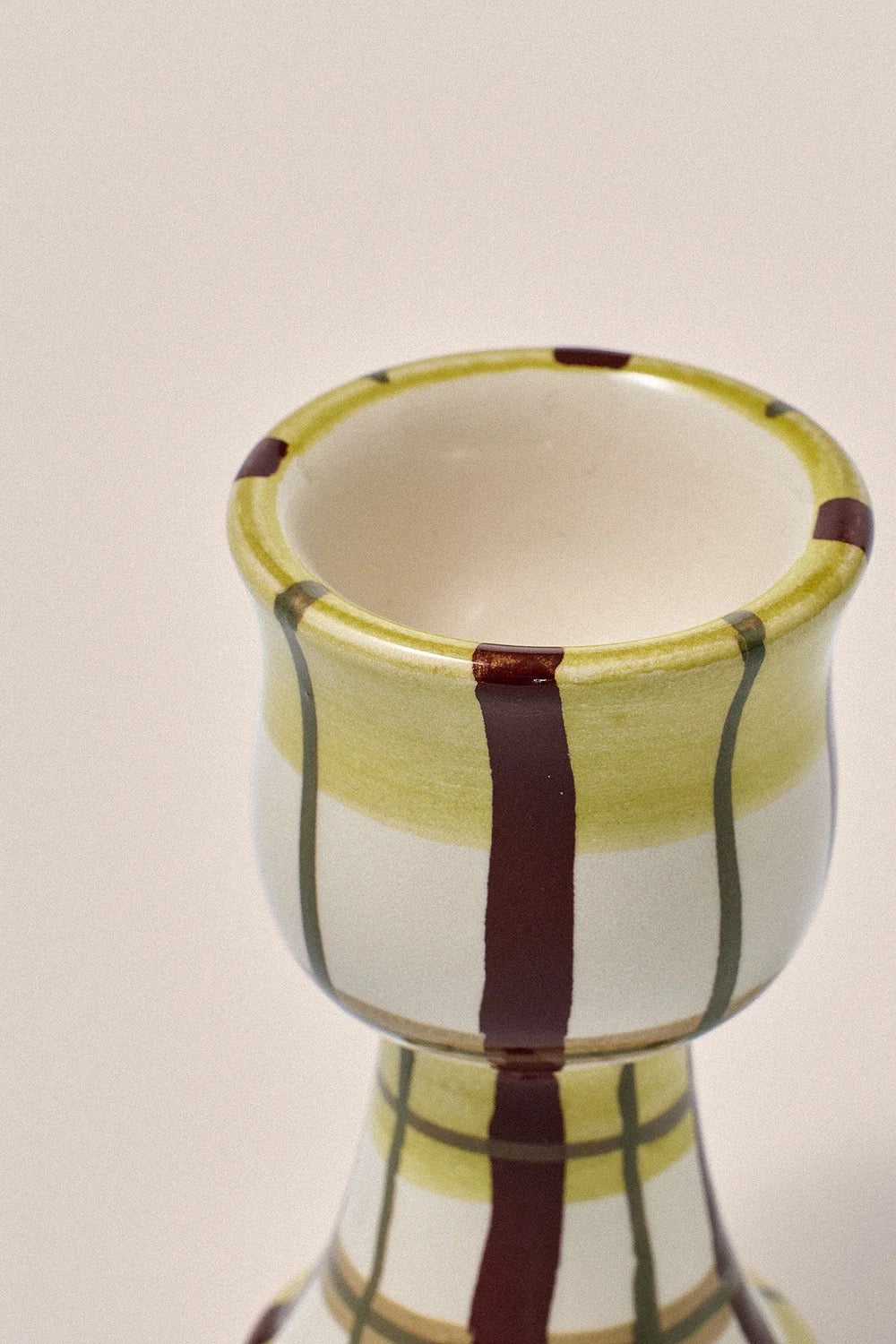 DAMSON MADDER SET OF 2 EGG CUPS CHARTREUSE CHECK/OLIVE STRIPE