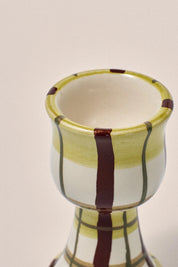 DAMSON MADDER SET OF 2 EGG CUPS CHARTREUSE CHECK/OLIVE STRIPE